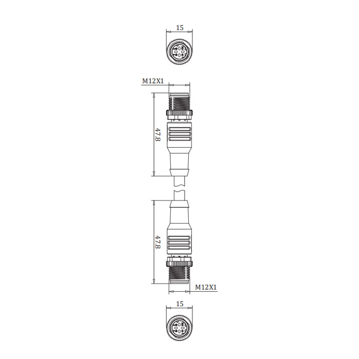 M12 4Pin D-coded、公頭直型轉(zhuǎn)公頭直型、雙端預(yù)鑄PVC非柔性電纜、帶屏蔽、黃色護(hù)套、0C4128-XXX